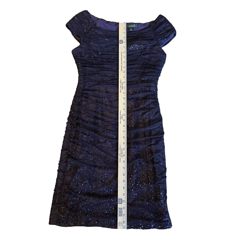 Lauren Ralph Lauren Vintage Eggplant Sequin Ruched Cocktail Dress Size 14